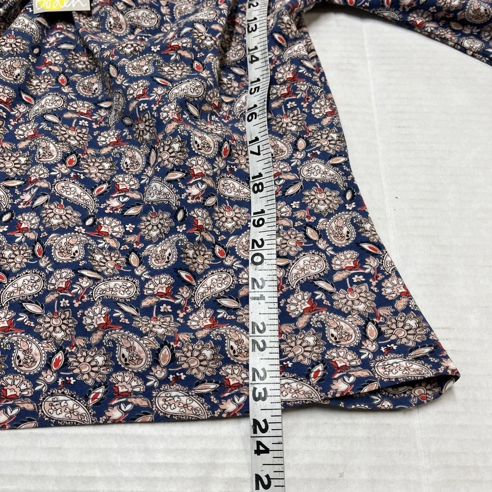 Boden Top Womens US 16 18 Blue Paisley Milkmaid Puff Sleeve Ruched V Neck Preppy